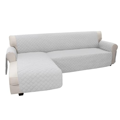 Image of Easy-Going L Shape Sofa Slipcover - Sectional Couch Cover with Chaise Lounge - Reversible Sofa Cover for Pets & Kids (Large, Light Gray /Light Gray)