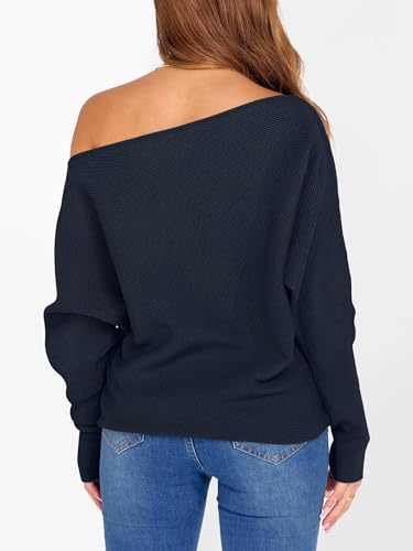 Image of ANRABESS Womens Off Shoulder Sweaters 2026 Fall Long Batwing Sleeve Loose Fit Knit Tops Casual Pullovers Jumpers