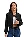 imbpceu Women Cropped Bomber Jacket Casual Long Sleeve Coats Button Down Varsity Jackets with Pockets Black S