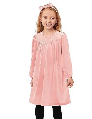 Jxstar Girls Velvet Dress Kids Long Sleeve Shiny Midi Party Fall Clothes Matching Headband