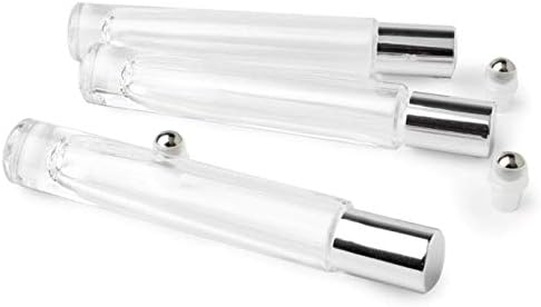 Grand Parfums Luxury Cylindrical Glass Essential Oil Roller Bottles, 10ml Clear Glass 10 ml Roll On Bottles, Gold, Silver, Matte Gold or Silver Caps, with Stainless Steel Rollerballs