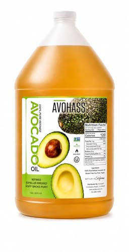 Avohass Avocado Oil 1 Gallon (128 fl oz) – High Heat Cooking Oil, Seed Oil Alternative, Expeller Pressed, Neutral Flavor, Non-GMO, Kosher Certified
