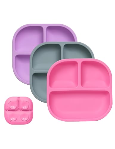 Babelio Powerful Suction Divided Plates (3-pack)