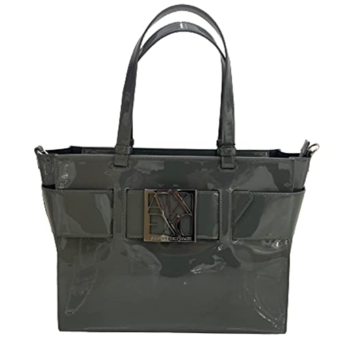 ARMANI EXCHANGE Sac gris en cuir verni avec bandoulière, gris foncé, 34xp15xh27cm