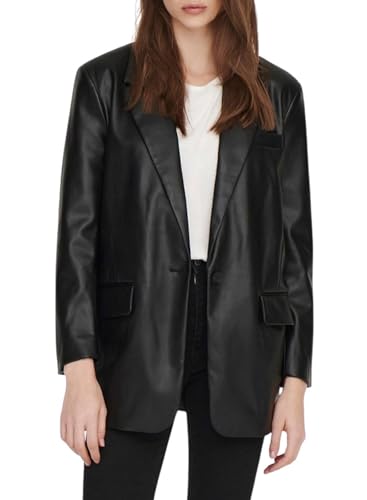 Only Americana Femenina en imitación de Cuero, Negro, M