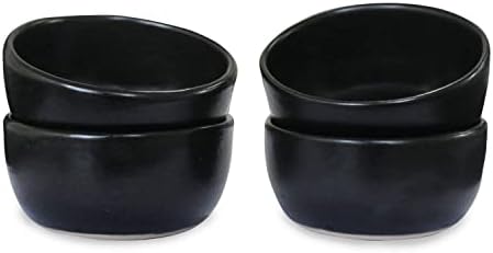 roro Stylish Ceramic Stoneware Hand-Molded Matte Black Sauce and Condiment Bowls, Set of 4 - Perfect for Sauces, Dips, and More