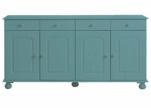 Image of APRODZ Solid Wood Sideboard Cabinet for Living Room | Wooden Storage Cabinet with 3 Drawers & 3 Doors | Kitchen Crockery Cabinet | Drawer Cabinet for Dining Room Bedroom Home | 161x35x79 cm,Scuba Blue