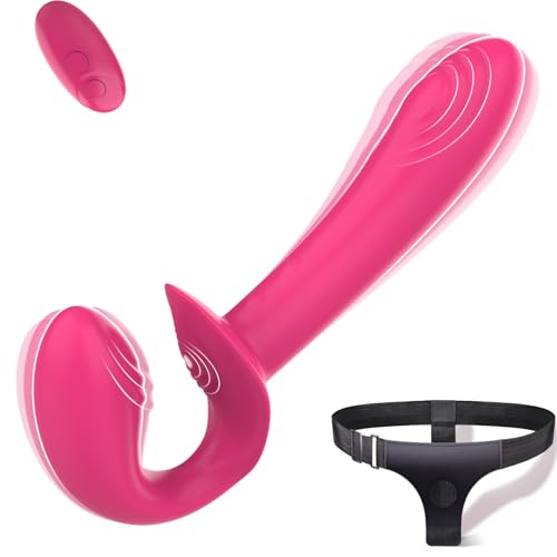 Strap On Dildo Vibrator Double-Ended Strapless G Spot Vibrator Wearable Lesbian Vibrators with Adjustable Strap-On Harness 10 Vibrating Modes Remote Control Clitoral Couple Adult Sex Toys