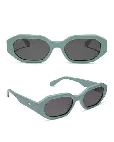 DIFF Allegra Designer Angular Sunglasses for Women UV400 Polarized, Steel Teal + Grey