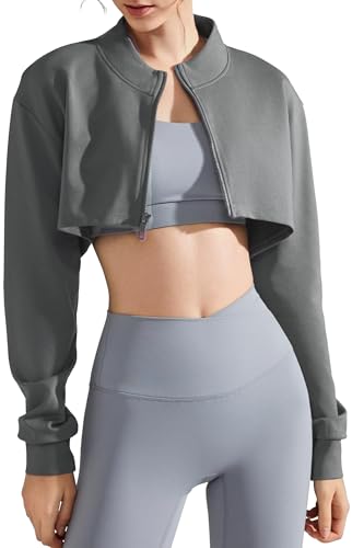 Veste d'entraînement courte pour femme avec fermeture éclair FEOYA