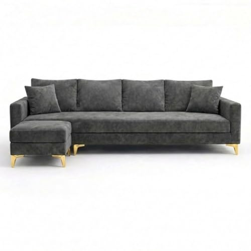 Image of Classiq Rich 5 Seater L Shape Sofa Set with Movable Ottoman | Flexible Layout | Spacious Soft Touch Seating | Designer Sofa for Living Room (Dark Grey)