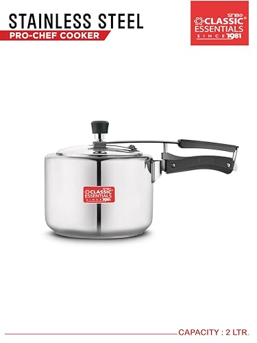 Image of Classic Essentials Prochef Stainless Steel Cooker | ISI Certified Inner Lid Pressure Cooker | Non Reactive, Non Toxic & Non Staining Food Grade Surface | Long Lasting Sealing Gasket (2 liter)