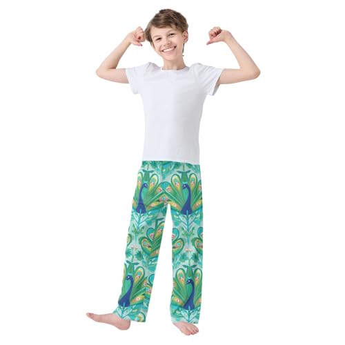 ZZXXB Peacocks Boys Long Pants Soft Trousers Elastic Waist Kids Lounge Bottoms with Pockets S-XL3