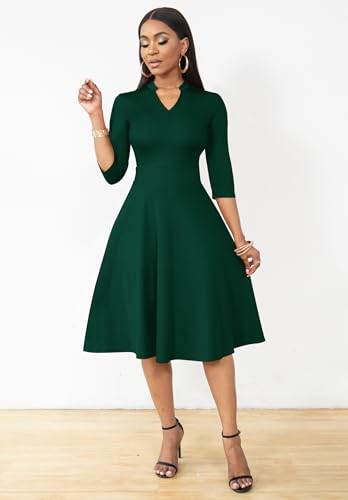Image of Nmoder Casual Dresses for Women Semi Formal Fit and Flare 3 /4 Sleeve A-line Church Work Dress with Pockets