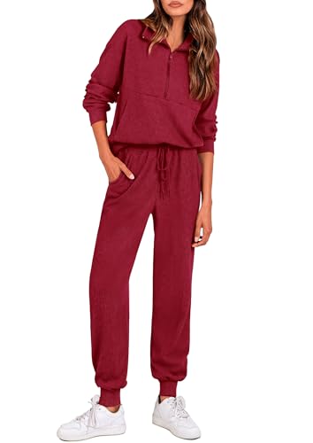 PRETTYGARDEN Women's Fall 2 Piece Lounge Sets Zip Up Sweatshirt Jogger Pants Sweat Track Suits Travel Outfit Winter Clothing