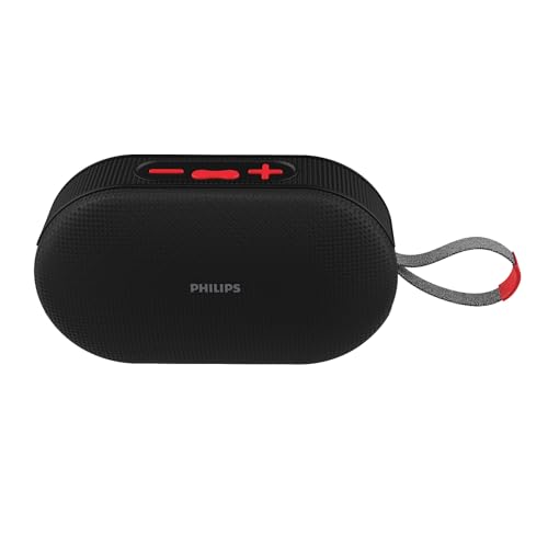 PHILIPS Audio TAS1400BK Wireless Bluetooth Speaker with Deep Bass, Passive Radiator, 12W Sound Output, 1200mAh Rechargable Battery, RGB Light Modes, 1