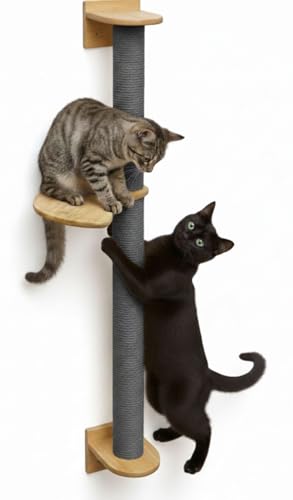 eyepower 105 cm Rascador de Pared Luna con 1 Plataforma de Bambú - Árbol para Gatos con Estantería - Columna de Sisal Natural - Recorrido de Estantes - Torre para Gatos Estable - Poste Fijación Mural