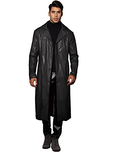 Lars Amadeus PU Faux Leather Long Jacket for Men's Vintage Lapel Gothic Trench Coat Outwear