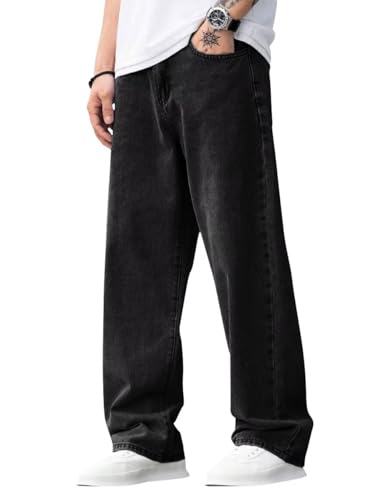 Image of ALLABREVE Men's Baggy Hip Hop Jeans Y2k Wide Leg Denim Pants Relaxed Fit Skater Trousers Streetwear