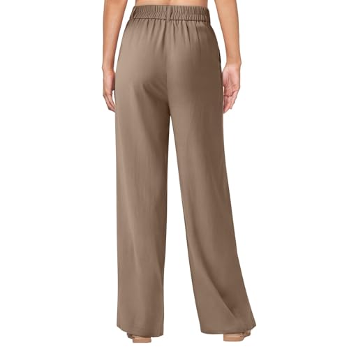 Pull On Wide Leg Dress Pants for Women Flowy Palazzo Pants Dressy Casual Elastic Waist Trousers with Pockets2