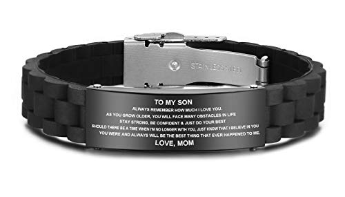 JF.JEWELRY Personalized Gifts to My Son, to My Daughter Husband Wife Bracelet, Son Bracelet from Mom and Dad, Son Gift for Graduation, Birthday Inspirational Bracelets Engraved