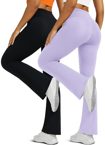 Image of Flare Leggings for Women with Pockets 2pack High Waisted Crossover Flare Leggings Bootcut Yoga Pants