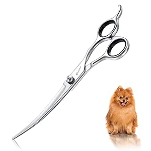 7.0″ Dog Grooming Scissors Professional Pet Grooming Scissors for Dogs 6CR Stainless Steel Curved Scissors with Safe Round Tips Pets Grooming Shears with Offset Handle (Up-Curved)