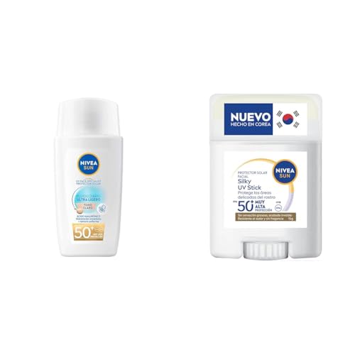Protector Solar Facial NIVEA SUN Fluido Diario Tono Claro + Antioxidantes Fps50+ 40Ml + Silky UV Stick Barra FPS50+ Acabado invisible 15g