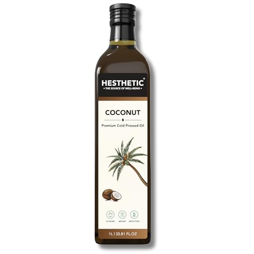 Image of HESTHETIC Cold Pressed Virgin Coconut Oil 1L | Pure Nariyal Tel (VCO) | Unrefined Food-Grade Coconut Oil for Cooking, Baking & Kerala Cuisine | Glass Bottle