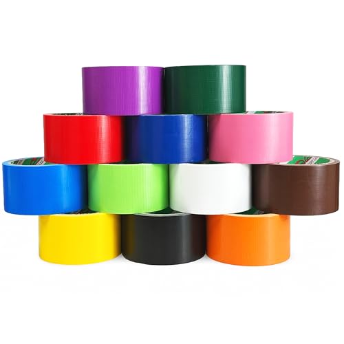 GiftExpress 12 Assorted Colored Duct Tapes 10 Yards x 2 Inch Rolls,12 Multi Purposes Bright Colors Tapes Great Do It Yourself Art Kit Home School