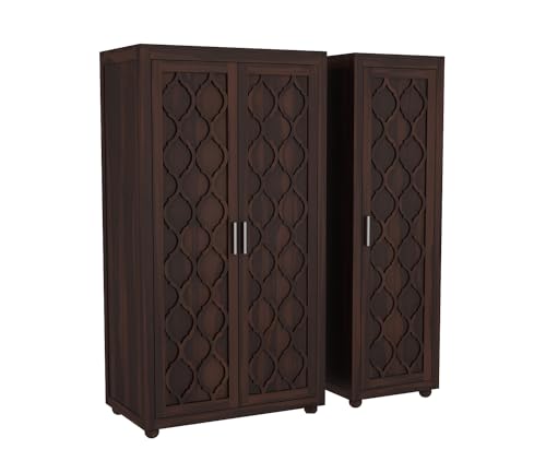 Image of Sheesham Wood Wooden 3 Door Wardrobe Organizer for Clothes | - Solid Wood Almirah with 2 Drawers, 6 Shelves - with Hanging Space Cupboard for Large Bedroom (Design 2)