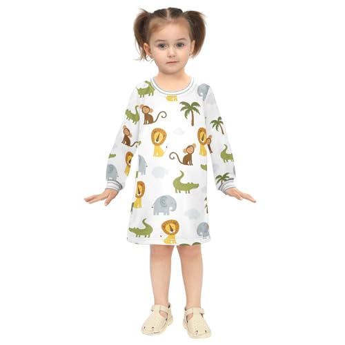 Cute Wild Animal Girls Dresses Long Sleeve Sweatshirt Dress for Girls Winter Toddler Casual A Line Dresses Size 2-8T4