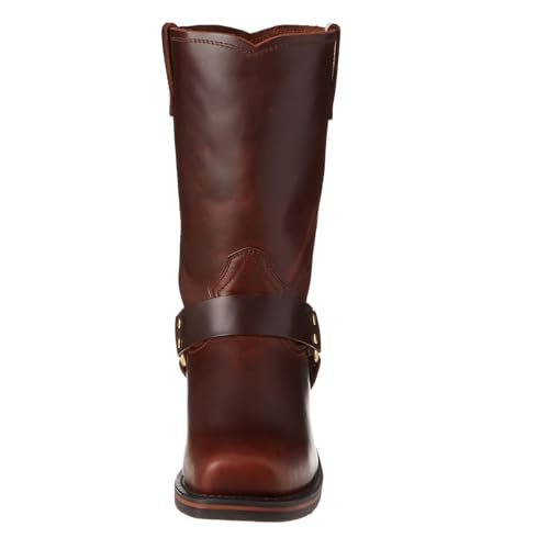 Motorcycle Boots Men Harness Straps Mid Calf Pull On Boots for Men Pu Leather Men's Western Boots2