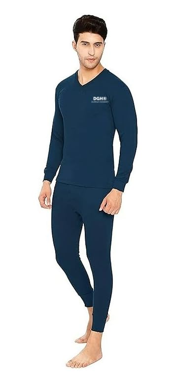 Image of Men's Woolen Themal Wear Set | V-Neck Thermal Top and Lower Set | Slim-Fit Solid Full Sleeve Thermal Set for Men | Skin Friendly Thermal Set