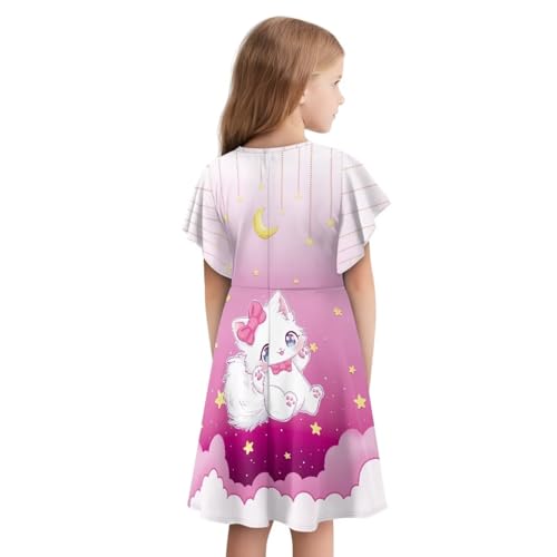 Flutter Sleeves Dresses for Girls A-Line Crew Neck Dress Knee Length Sundress, Light Breathable for Casual Play2