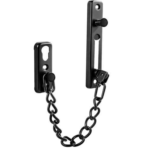 elzle Chaîne de Sécurité pour Porte avec Mécanisme à Ressort, 4 Vis pour Installation Facile, Chaîne de Sûreté Robuste pour Plus de Sécurité à la Maison, à l'Hôtel et en Appartement (Noir)