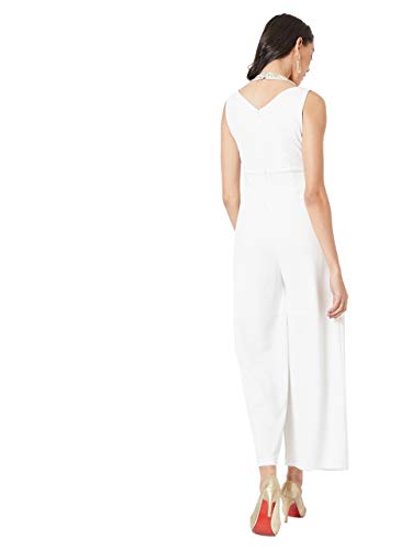 Image of Miss Chase Women's Halter Neck Sleeveless Solid Wide Leg Sequin Paneled Regular Length Jumpsuit