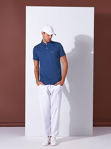 Image of Men's Solid Polo Collar Casual T-Shirt with Pocket | Cotton Polo Collar Half Sleeves Solid T-Shirt | Slim Fit Polos