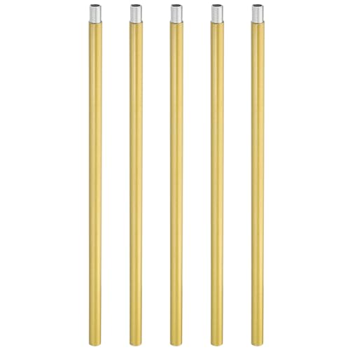 Image of PATIKIL Threaded Extension Rod, 5 Sets 11.8 inch M10 x 1mm Fine Thread Lamp Pipe with Lamp Pipe Nipples for Pendant Light Island Lighting Chandeliers Stems, Gold Tone