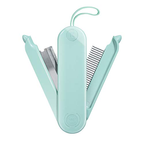 Beirui Portable 2 in 1 Pet Grooming Brush Deshedding Tool for Dogs Cats - Effectively Reduces Shedding Puppy Dog Grooming Kit, Green