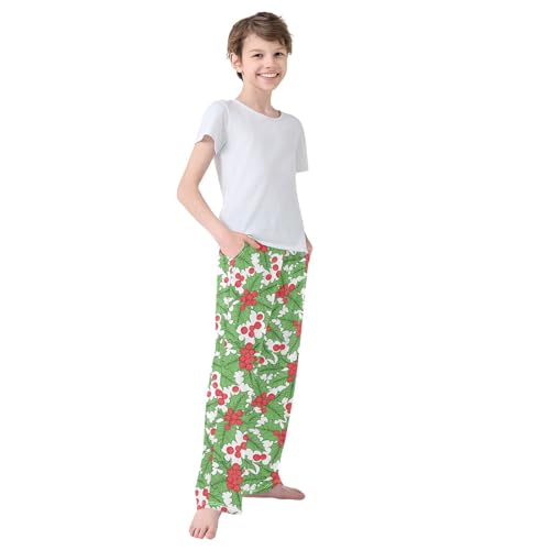 Boys' Pants Holly Berry Leaf Christmas Long Bottoms Jogger Pants Elastic Waist Trousers with Pockets S-XL4