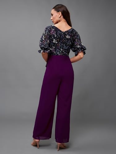 Image of Miss Chase Women's V-Neck Half Sleeve Tropical Wrap-Styled Jumpsuit