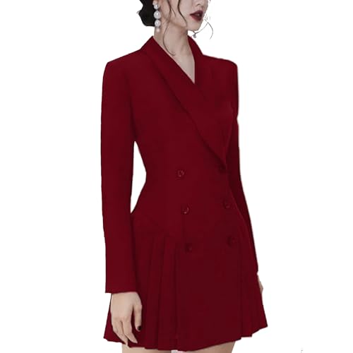 Women's Blazers or Suit Jackets, Button Front Long Sleeve Lapel Stretch Casual Blazer Dress, Slim Waist Office Suit Jacket