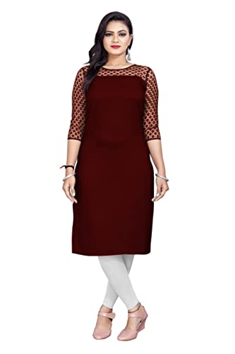Image of Dream Beauty Fashion Poly Net Straight Crepe Formal Casual Kurta /Kurti for Women and Girls