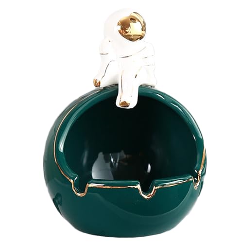 たばこ灰皿 陶磁器の灰皿屋外の車のホームオフィスのデスクトップの装飾かわいい 灰皿 宇宙飛行士の小さな灰皿 インチ タバコ用 灰皿 (濃い緑色)