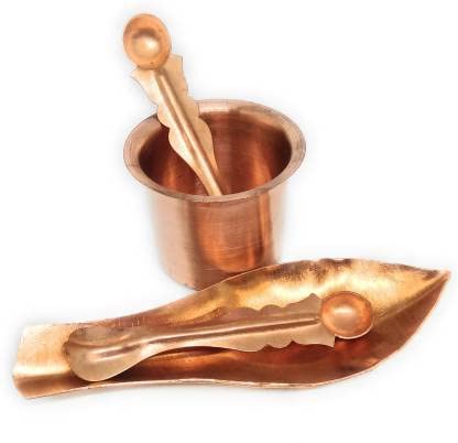 Navyaksh Copper Panchpatra with Anchmani for All Pooja Purpose Copper (Brown)