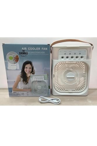 Image of Portable Air Cooler with Water Tank, White, Personal Evaporative Cooling Fan with Handle, Multiple Speed Settings