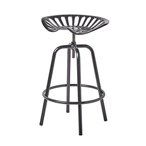HOMESCAPES Tabouret de Bar Vintage Noir avec siège de Tracteur pivotant, 70 cm
