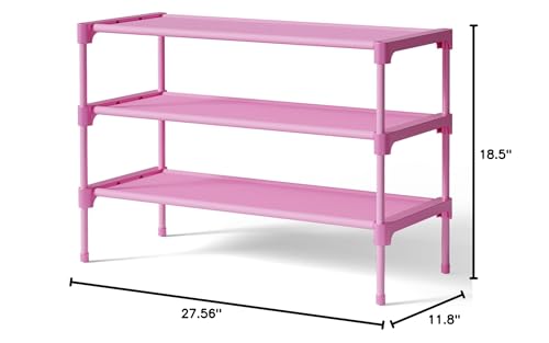 Image of Kitsure Shoe Rack - Non-Woven Shoe Rack Shelf, Shoe Organizer for Closet, Entryway, Garage & Corridor, Stackable Shoe Shelves, 27.5 inch Wide - 3 Tier, Pink