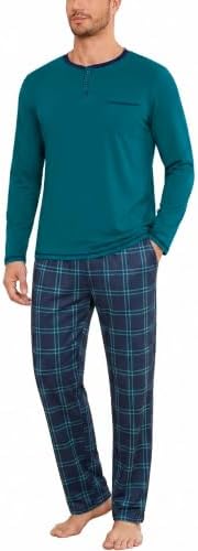 Uniexcosm Schlafanzug Herren Langarm Pyjama Herren Baumwolle | Herren Schlafanzug mit Langarm-Oberteil, langer Hose und weichem Materialmix für Nachtwäsche und Zuhause